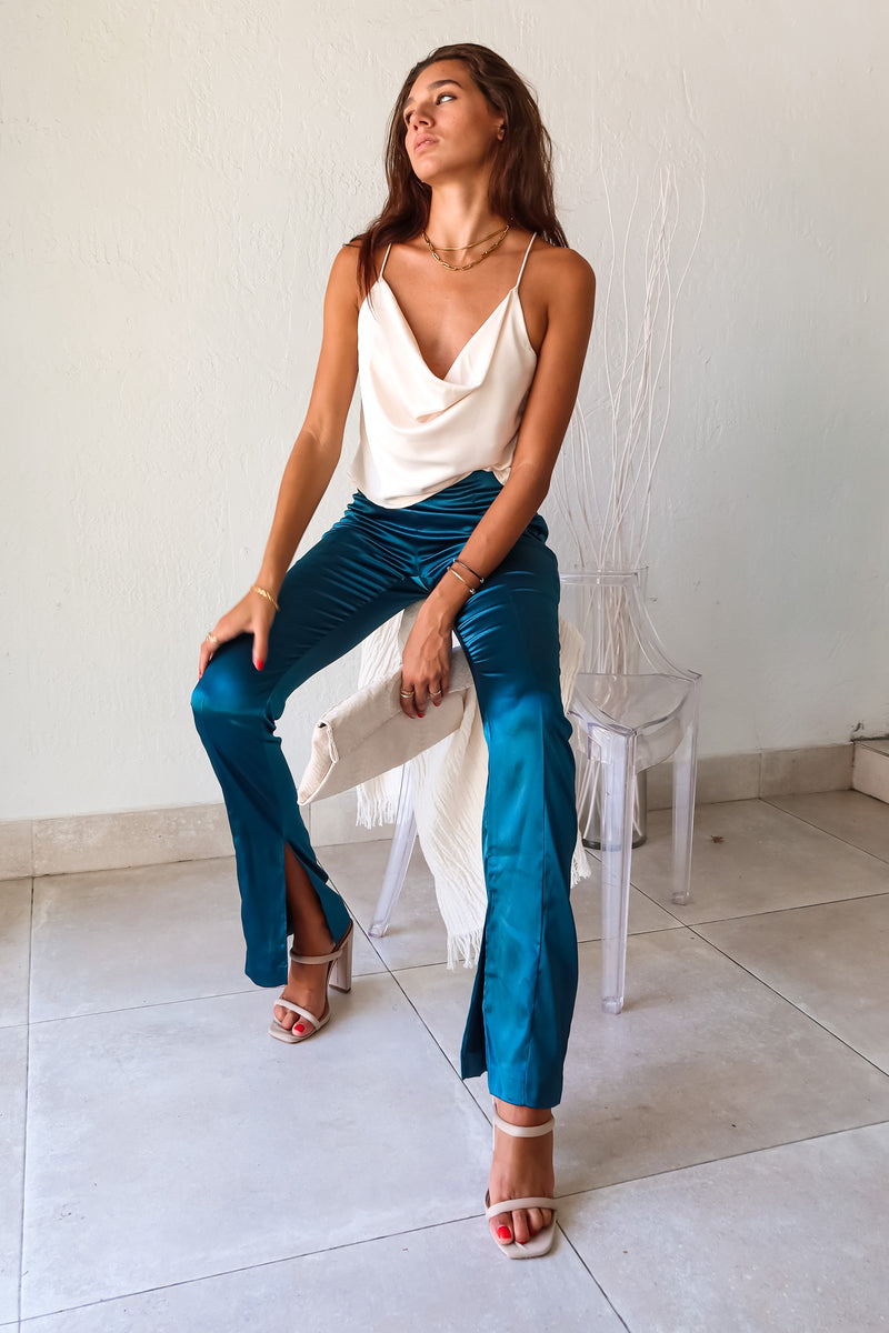 AQUARIUS SATIN PANT - ASTRO GREEN