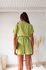 JUST IN TIME LINEN ROMPER - LIME GREEN