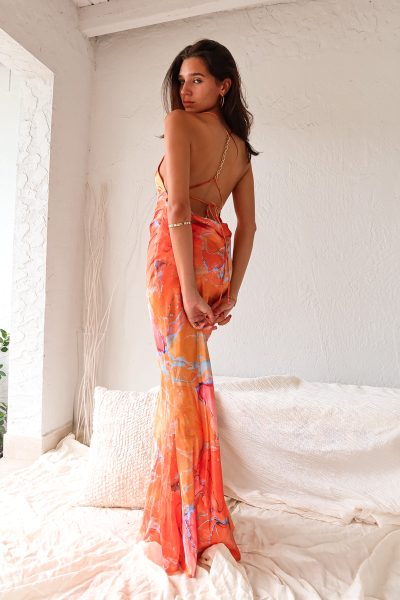 Orange satin maxi dress Clearance
