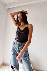 TAKE A CHANCE SATIN TOP - BLACK