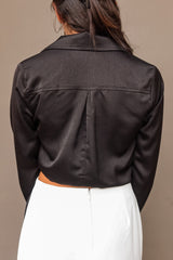 IN THE MOMENT SATIN WRAP BLOUSE- BLACK