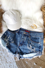 JEAN SHORTS W/RIPS DARKWASH