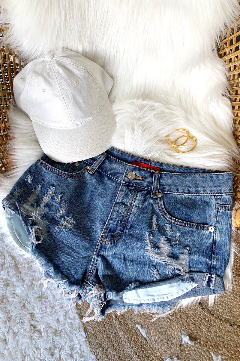 JEAN SHORTS W/RIPS DARKWASH