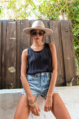 SUNSET DRIVE SATIN TANK - BLACK