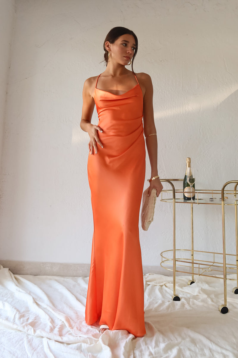 PARTY IN DAMASCUS SATIN MAXI DRESS