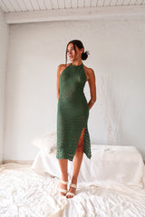 BY THE SEA CROCHET MIDI DRESS - DEEP GREEN