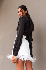 IN THE MOMENT SATIN WRAP BLOUSE- BLACK