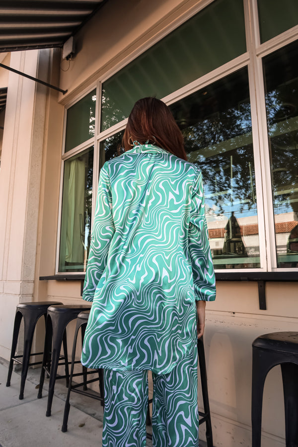 70’S WAVES BLOUSE - TEAL