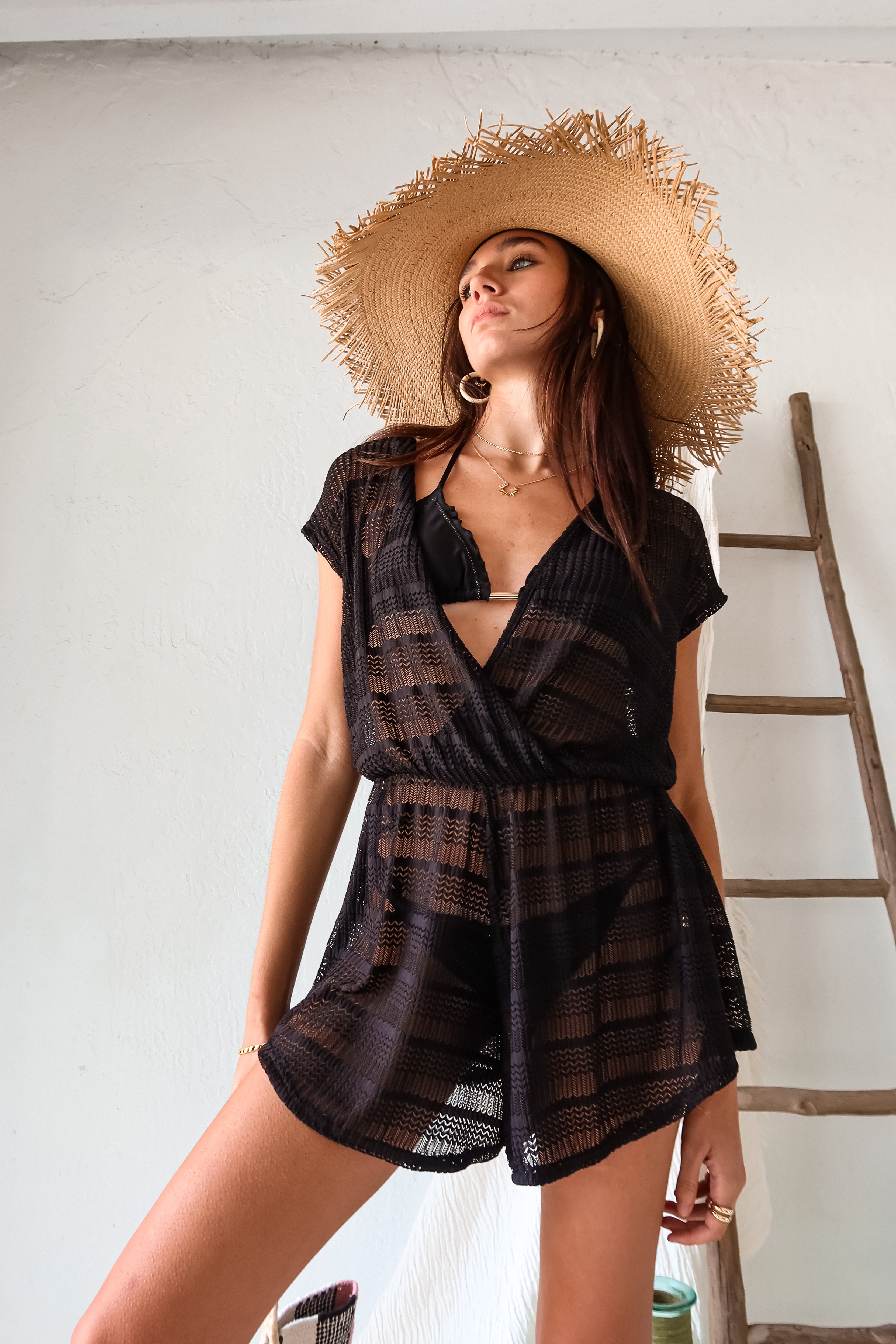 PEBBLE BEACH MESH ROMPER - BLACK