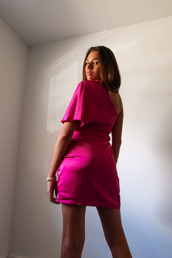SOIREE SATIN MINI DRESS - MAGENTA