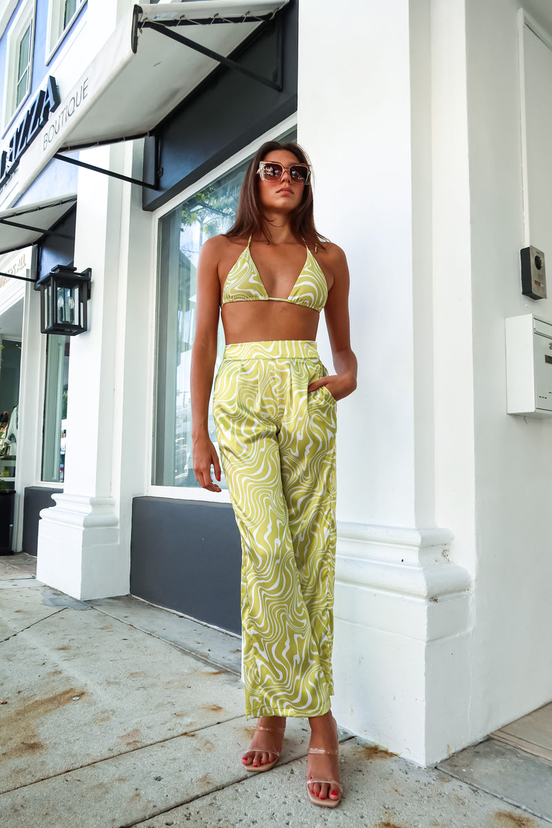 70’S WAVES PANT -  LIME
