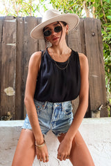 SUNSET DRIVE SATIN TANK - BLACK