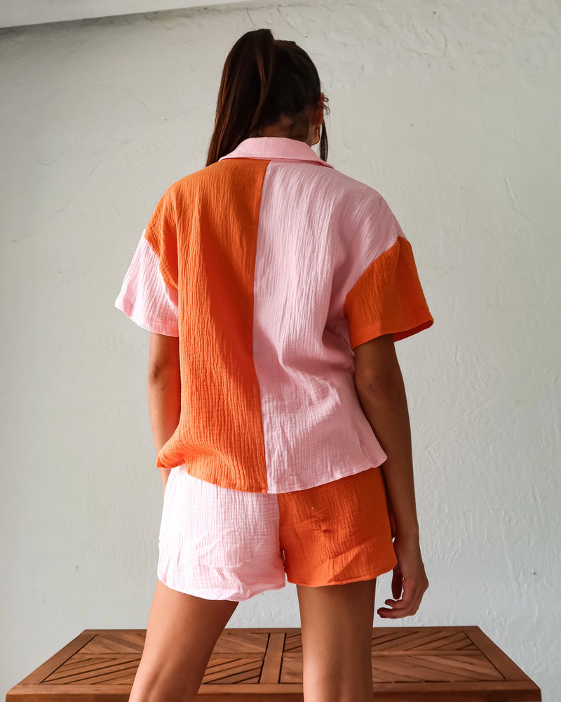 SUNSHINE GAUZE SHORT SET - PINK/ORANGE