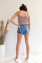 JEAN SHORTS W/RIPS DARKWASH